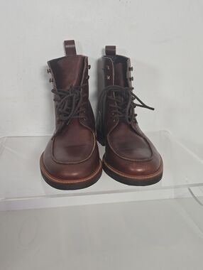 Express Men's Dark Brown Leather Lace-Up Moc Toe Boots